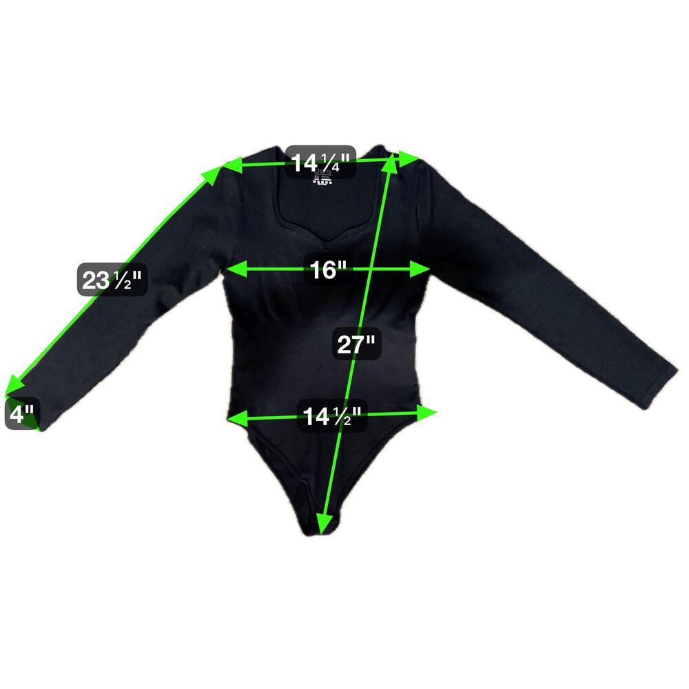 OQQ Black Long Sleeve Bodysuit L Scoop‎ Neck Fitted Balletcore Stretchy - Picture 7 of 7